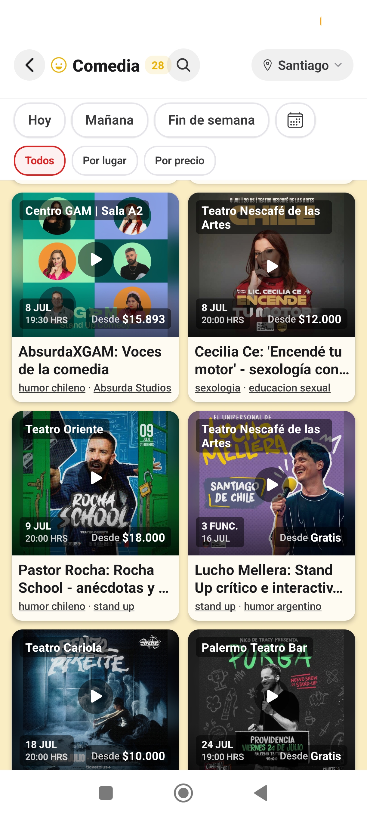 Cartelera de Comedia en Scenia