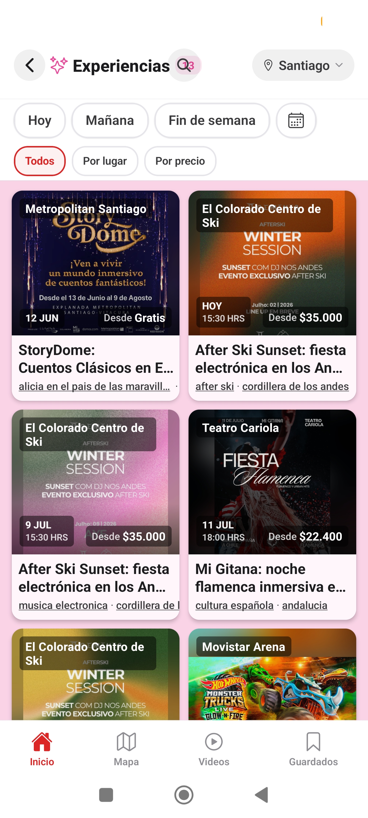 Cartelera de Experiencias en Scenia