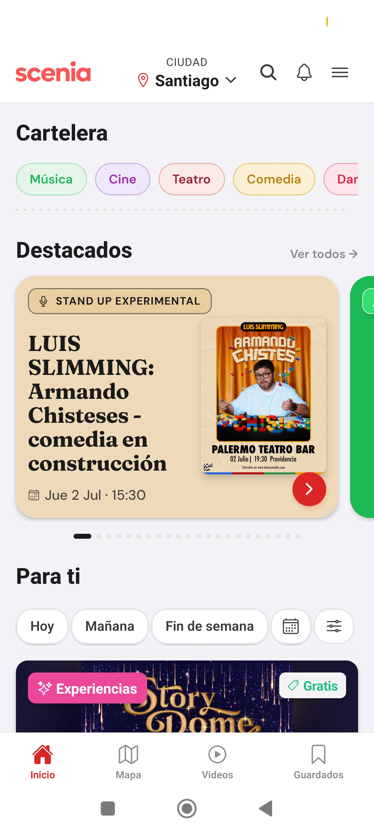 Pantalla de la app Scenia